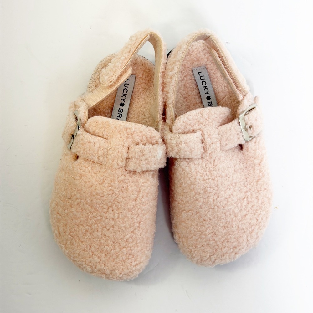 Lucky Brand Clogs Girls Pink Faux Shearling Sherpa Buckle Slingback Shoes Sz 12 - Picture 2 of 2